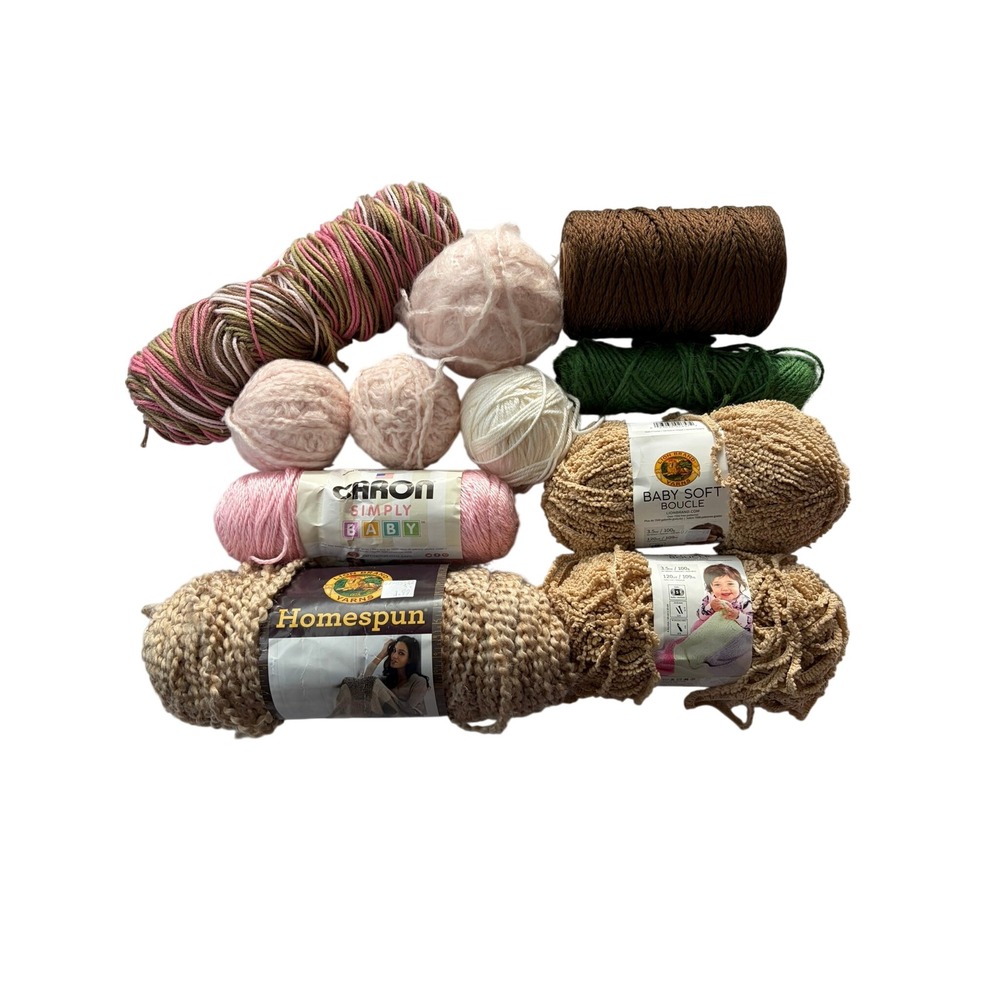 Lion Brand Caron Mixed Yarn Lot OS Multicolor Good Boucle Homespun Craft Stash